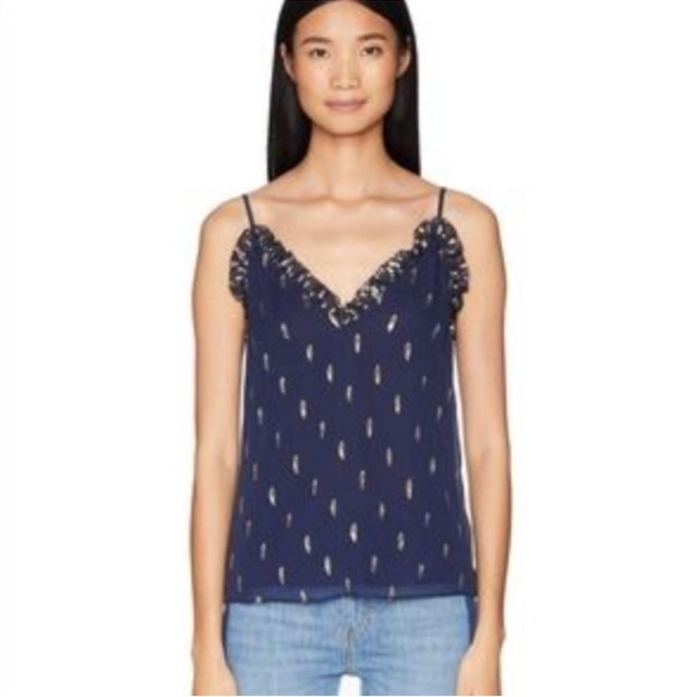 Rebecca Taylor Coquette Navy/Silver Speckled Spaghetti Straps Silk Cami Size 6
